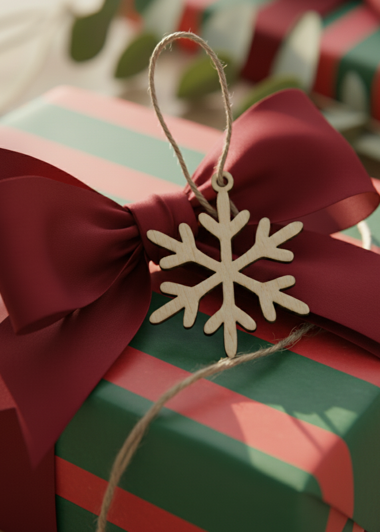 50pz - Ritagli di Fiocco di Neve in Legno Naturale