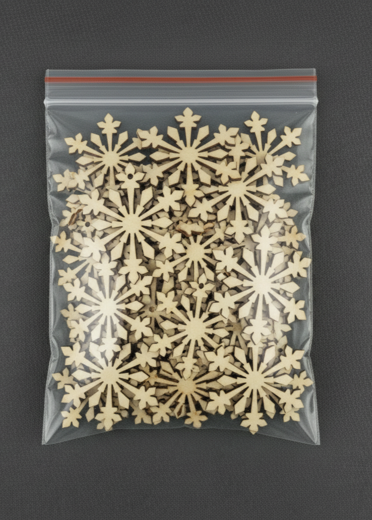 50pz - Ritagli di Fiocco di Neve in Legno Naturale