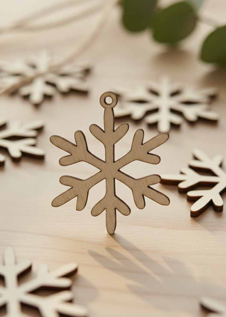 50pz - Ritagli di Fiocco di Neve in Legno Naturale