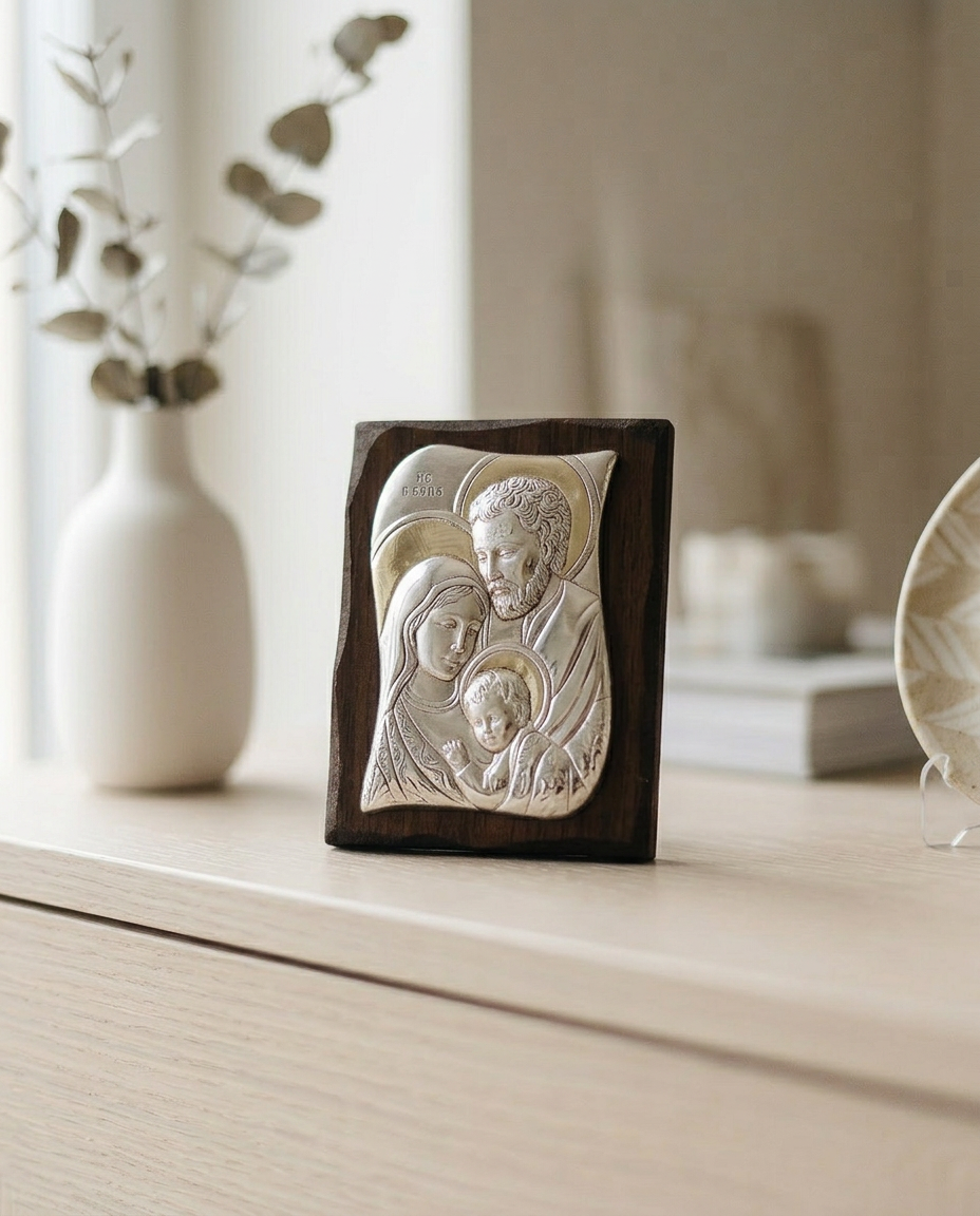 Icona Sacra Famiglia 7x9cm in Legno